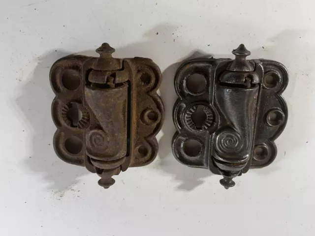 Set 2 Cast Iron Spring Loaded Hinges Screen Door Cabinet 3 inch Victorian