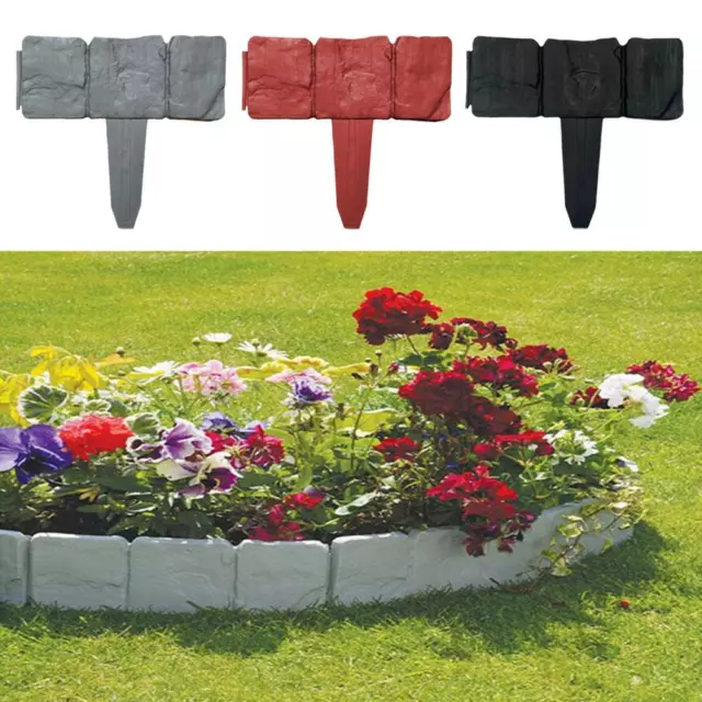 1x Garden Lawn Stone Effect Cobbled Edging Plastic Fence Plants Border Hammer In