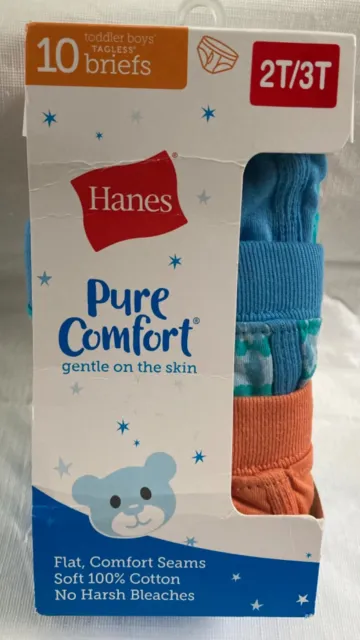 NEW Hanes Pure Comfort Boys 2T -3T Boxer Briefs 10 Pairs 100% Cotton Asst Colors