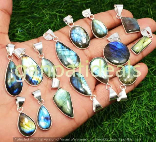 Labradorite Gemstone Handmade Small Pendants 925 Silver Plated Wholesale Lot