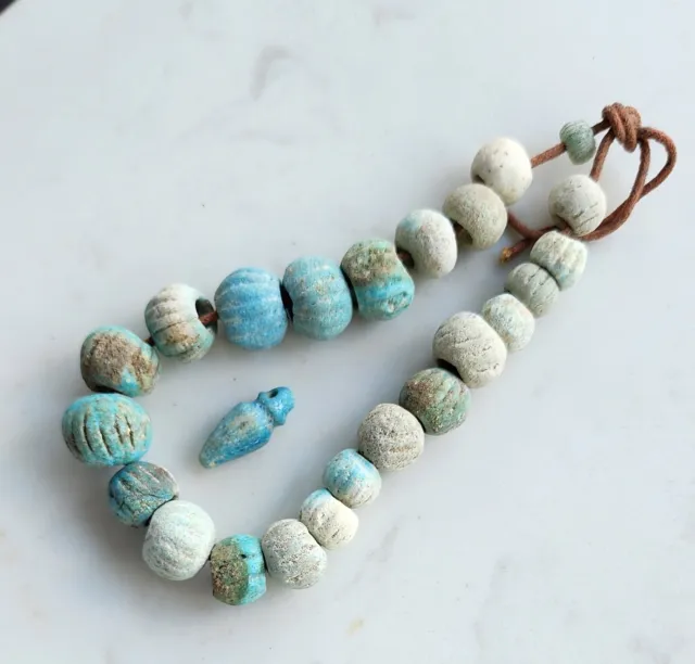 Rare Ancient Excavated Blue Faience Melon Beads 3