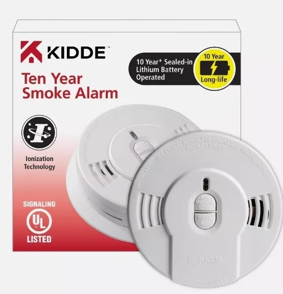 Kidde 10 Year Worry-Free Smoke Detector Lithium Battery Powered Smoke Alarm