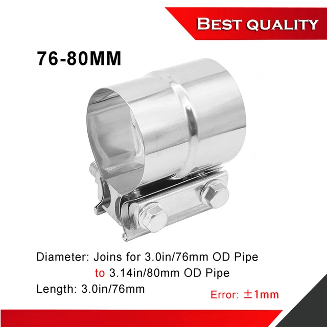 76mm/3" * 80mm/3.14" OD pipe Stainless Steel Butt Joint Exhaust Seal Band Clamp