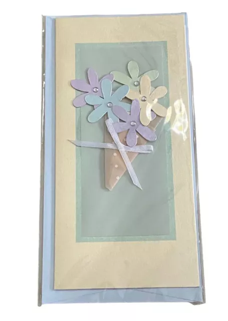 Burgoyne Greeting Card thank you Envelope 3D flowers blue purple