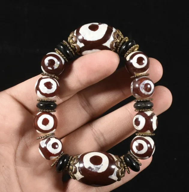 Old Tibetan Natural Agate Dzi Beads Many Eyes Exorcism Bracelet Chain bracelet