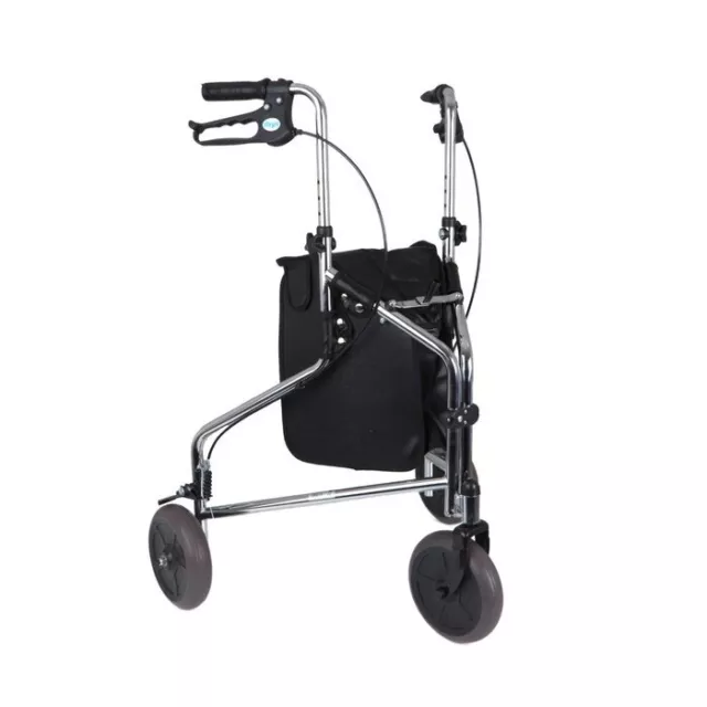 Lightweight Tri Walker Mobility Walking Aid 3 Wheel Rollator with Bag Chrome