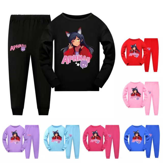 Kids Girls APHMAU Cotton T shirt Top+Pants Pyjamas Nightwear Sleepwear PJ's Set