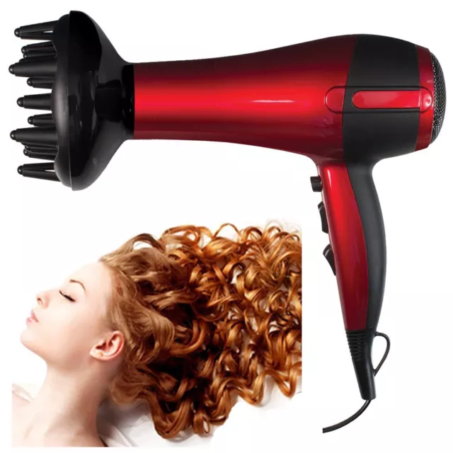Red Hot Professional Style 2200W Hair Dryer w/ Diffuser & Nozzle Salon Styler