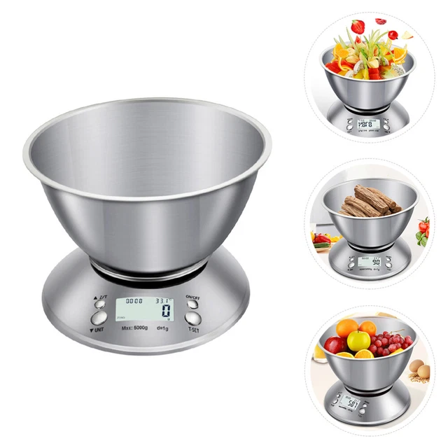 Escala electrónica con cuenco 5 kg peso digital cocina acero inoxidable