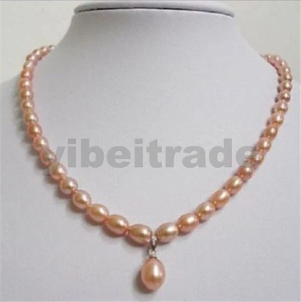 Elegnat 8-9Mm Gold Pink South Sea Baroque Pearl Necklace Pendant 18Inch