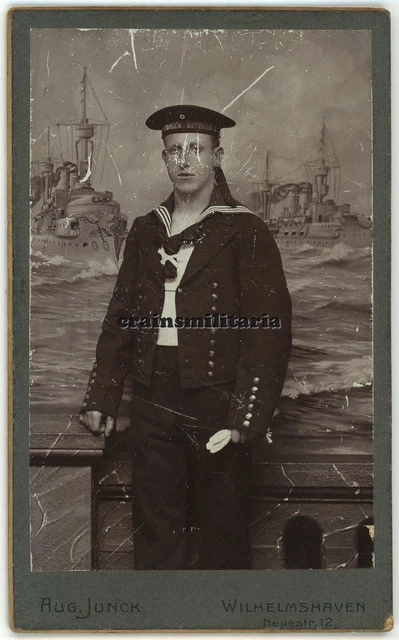 Orig. Foto CDV Portrait Reichsmarine Matrosen-Division in WILHELMSHAVEN Schiff