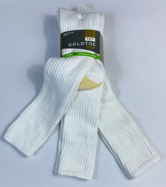 Men's Gold Toe Cotton Over the Calf Tube Socks 3 Pair White Shoe Size 6-12