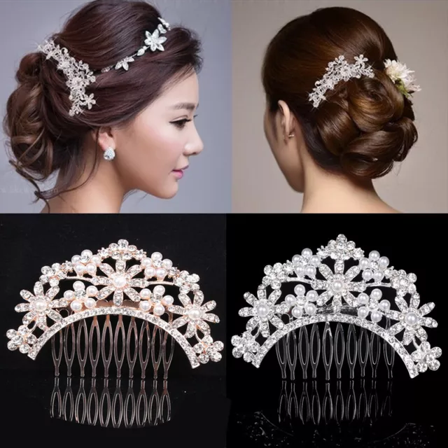 Flower Wedding Bridal Hair Accessories Comb Clips Piece Crystal Diamante Pearl