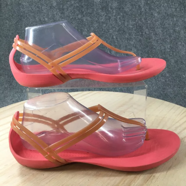 Crocs Sandals Womens 11 Isabella TStrap Casual Slip On Thong Pink PVC Flats