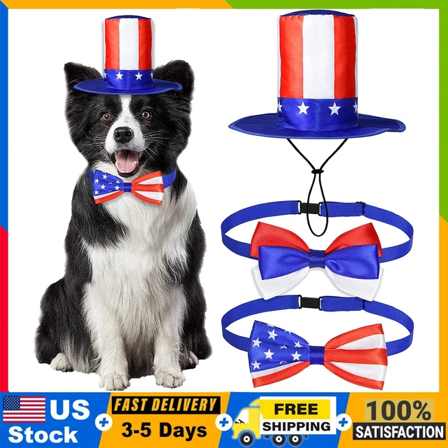 3 PCS Dog 4th of July Outfit, Dog Clothes Uncle Sam Dog Top Hat Collar Bow Ties