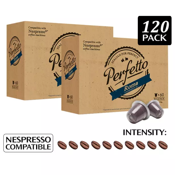 120x Nespresso Compatible Coffee Pods Capsules Roma 10/10 Strength Machine Pod