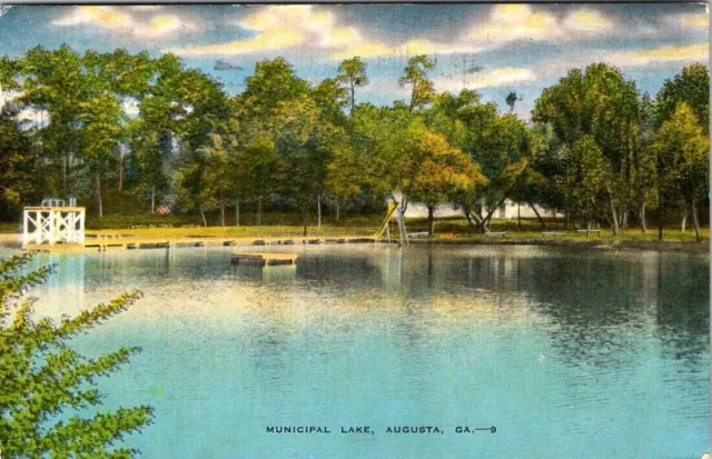 Aerial View Of Municipal Lake Augusta, Ga. Georgia Heart Of Dixie VTG. Postcard