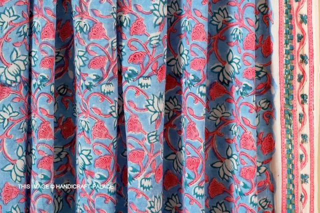 Indian Hand Block Print 100% Cotton Craft Dress Fabric By 5 Yard Blue Colored