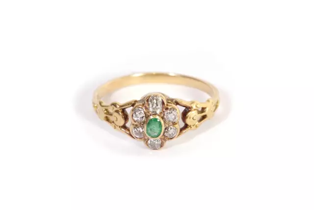 Bague fleur émeraude diamants en or 18k, Bague marguerite, bijou ancien Paris 2