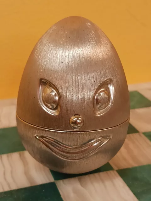 Vintage Napier Egg Bank Silver Tone Metal 3.5" Humpty Dumpty Coin Bank