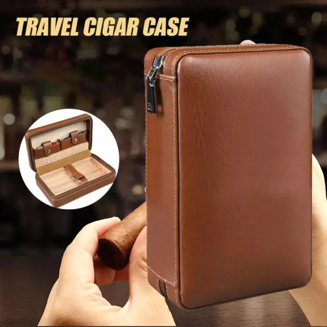 Travel Cigar Humidor Cedar Wood Humidity Box Leather Cigars Case Holder  N