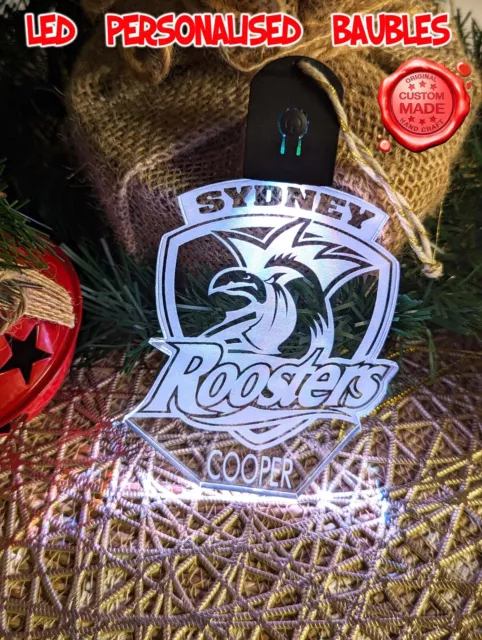 Sydney Roosters Personalised Name Christmas Bauble LED Light Up Tree Decoration