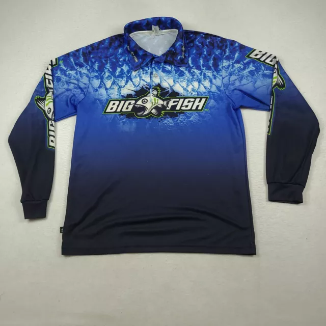 BIG Fish Polo Shirt Fishing Long Sleeve Adult Blue Size S Angler