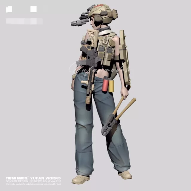 1:24 75mm resin figure model kit Fashionable and Beautiful Female Gunner -5
