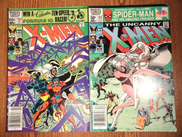 Uncanny X-Men # 152,154 Lot De 2 Newsstand Tempête Corsair 1st Imprimé Marvel