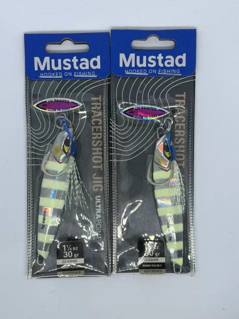 Mustad Tracershot Jig Ultra Point Hook Jigging Casting 1  1/4oz Glow Lot of 2