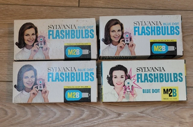 De colección 4 cajas Sylvania Blue Dot Flash Bombillas M2B cámara fotografía retro