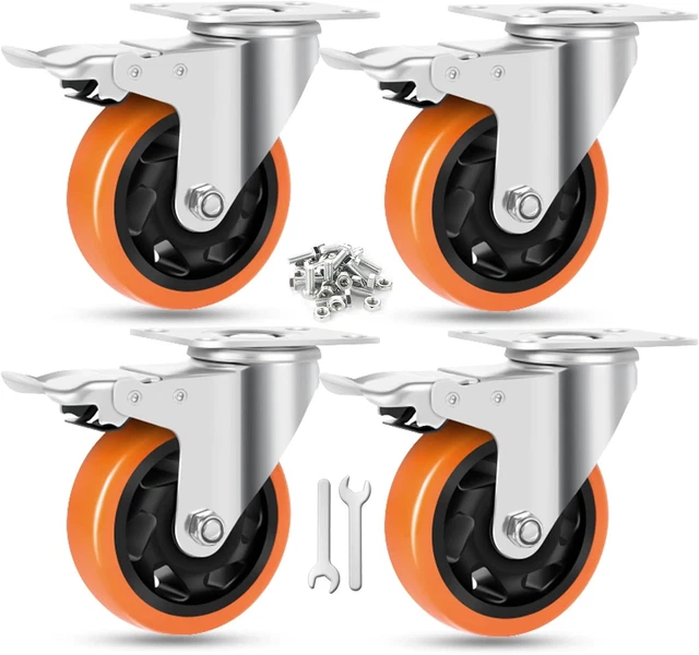 4 Inch Swivel Casters with Brake Set of 4 Heavy Duty of 1200 Lbs, Safety Dual Lo