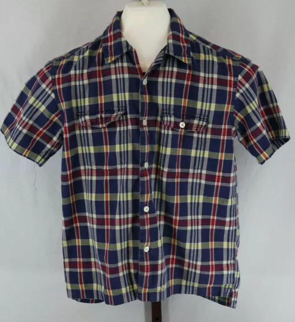 Gap Kids Boys Navy Plaid Short Sleeve Button Down Casual Shirt Size M 7/8