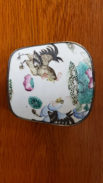 Chinese Shard Box with Mid 19th Century Famille Rose Porcelain Rooster Motifs