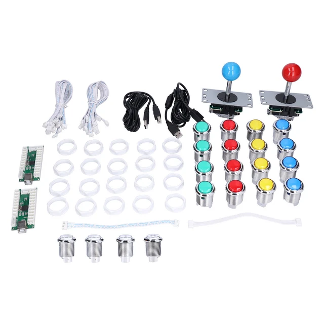 2 PLAYER ARCADE DIY Kit 8 Ways Joystick LED Arcade Buttons USB Encoder ...