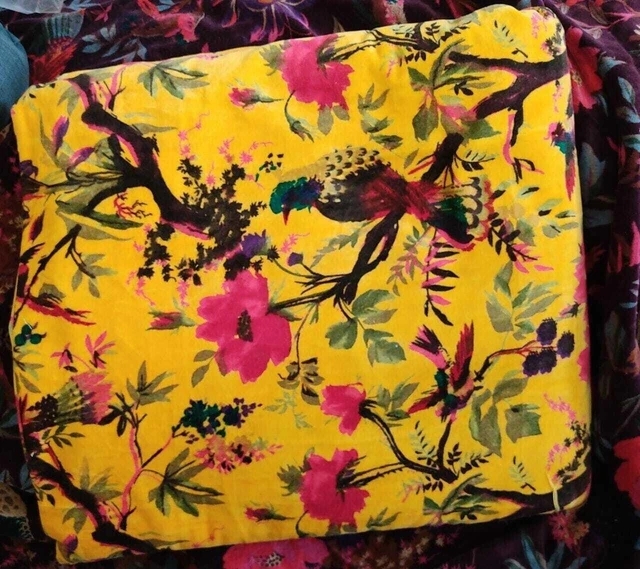 10 Yard Bird Printed Cotton Velvet Indian Fabric Upholstery Curtain Fabrics