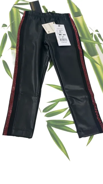 Monnalisa Black & Red Tape Faux Leather Trouser Girls 4Years BNWT