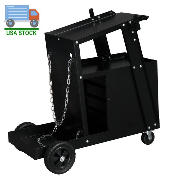 Portable Steel Welding Cart with 4 Drawers and Wheels - Black
