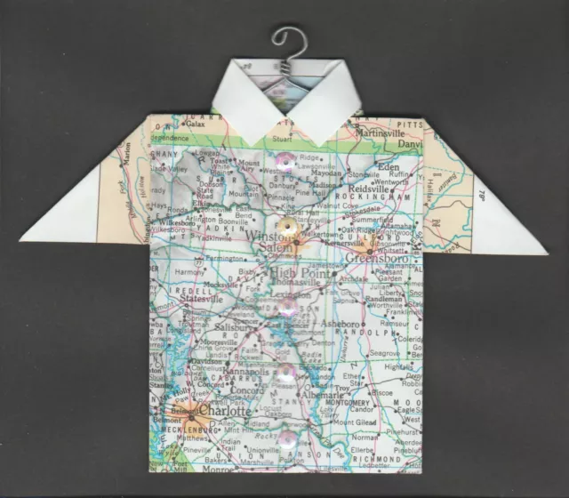 Origami Map Shirt North Carolina, Winston-Salem, Greensboro, Charlotte, Asheboro