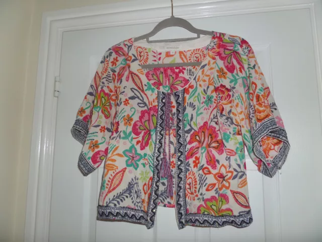 MONSOON Size Medium 12 - 14 Gorgeous Multi Coloured Floral Short Sleeve Jacket