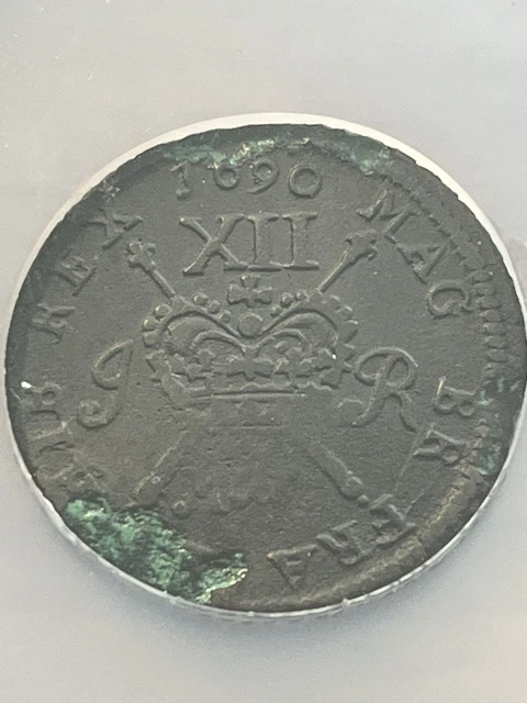 1690 MARCH NCS VG DETAIL James II Ireland Shilling  Gun Money