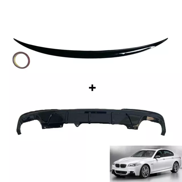 BMW 5 Series F10 F11 M Sport Black Trunk Lip Spoiler 10-16 &Rear bumper diffuser