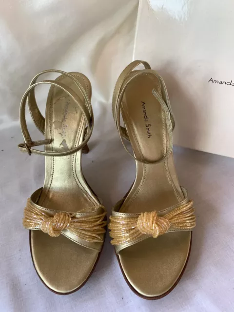 Amanda Smith Gold Beaded Stiletto Ankle Strap Sandals Size 8 M