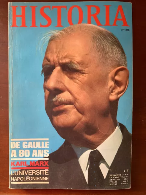 HISTORIA n°288 du 11/1970; De Gaulle à 80 ans/ Karl Marx/ L'université Napoléon