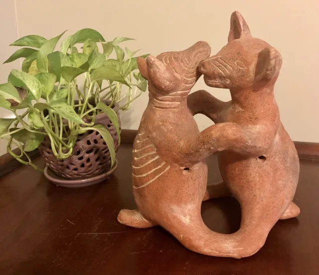 Vintage Large 11” Redware Clay Colima Dog Pottery Sculpture Mexican Dancing Dogs 2