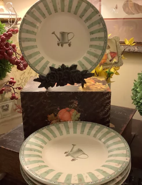 (4) Pfaltzgraff/Naturewood~8” Salad/Luncheon Plates~Watercan/Garden Design~1997