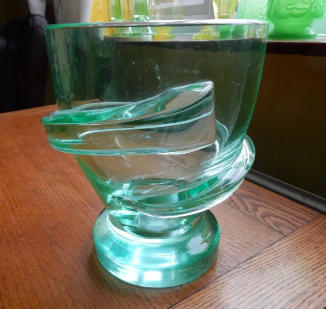 Heavy Hand Blown Uranium Glass 19cm. Vase