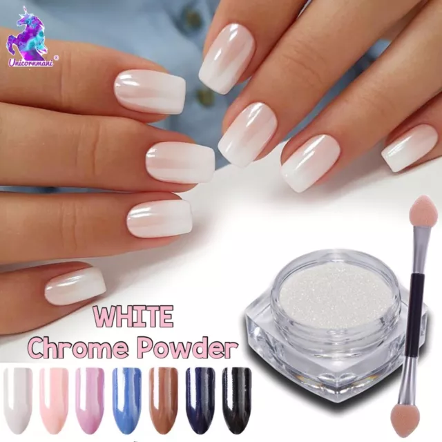 WHITE CHROME POWDER Matte Pigment Pearl Nails Nail Art Crystal Shiny Dust M4