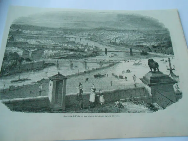 1846 engraving Les quais de Paris view from the terrace of the waterfront