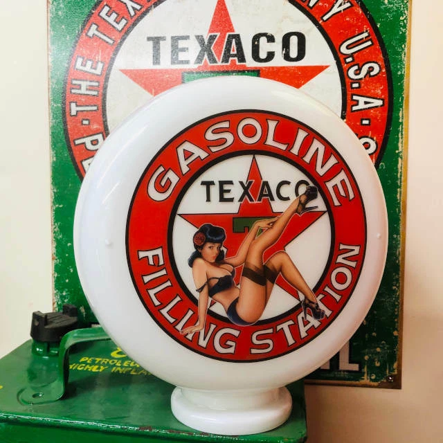 Mini Gas Pump Globe, Texaco Gasoline, Auto Memorabilia, Hand Made Glass Globe